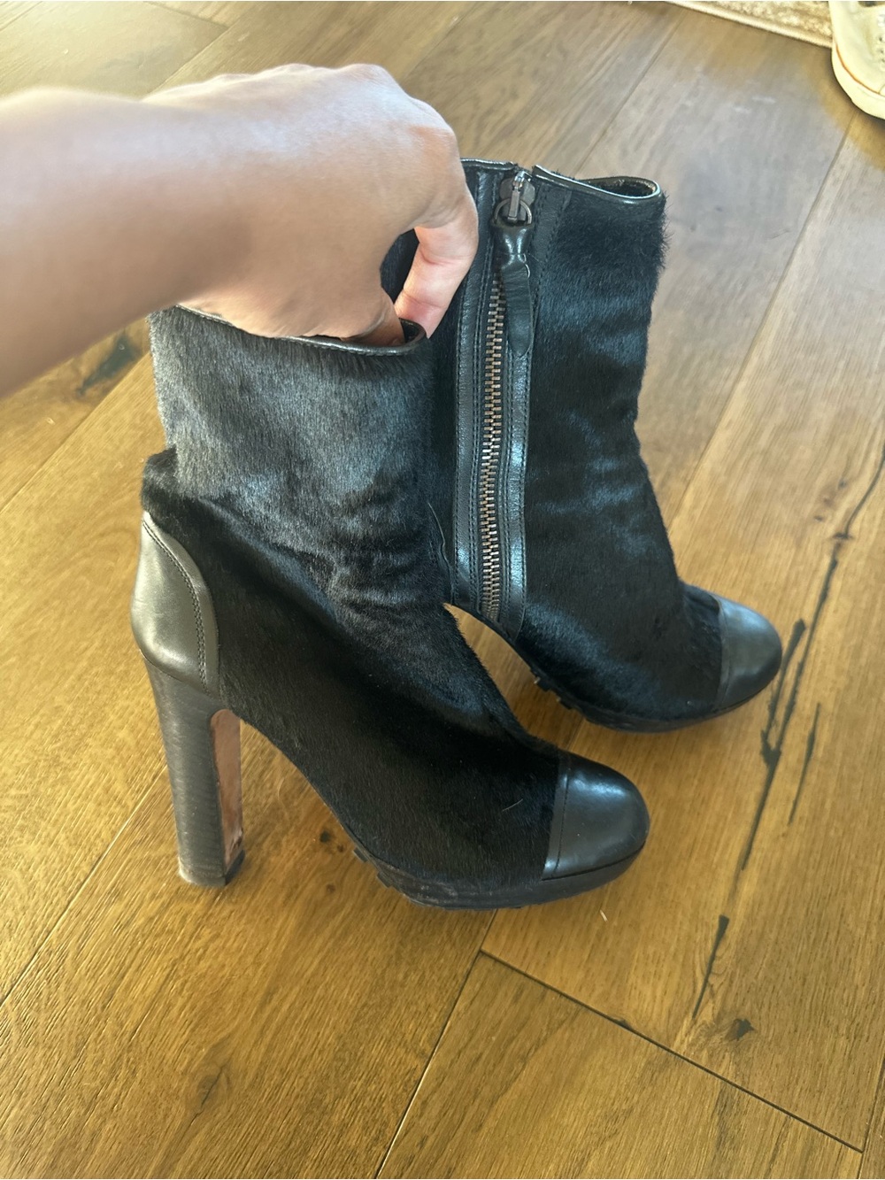 UGG Collection Black Calf Hair Leather High Heel Ankle Boots Size 5